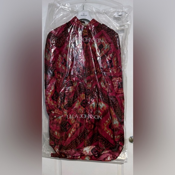 ULLA JOHNSON Jude Shibori Printed Silk Twill Mini Shirt Dress 4 red pink pockets - Picture 5 of 5